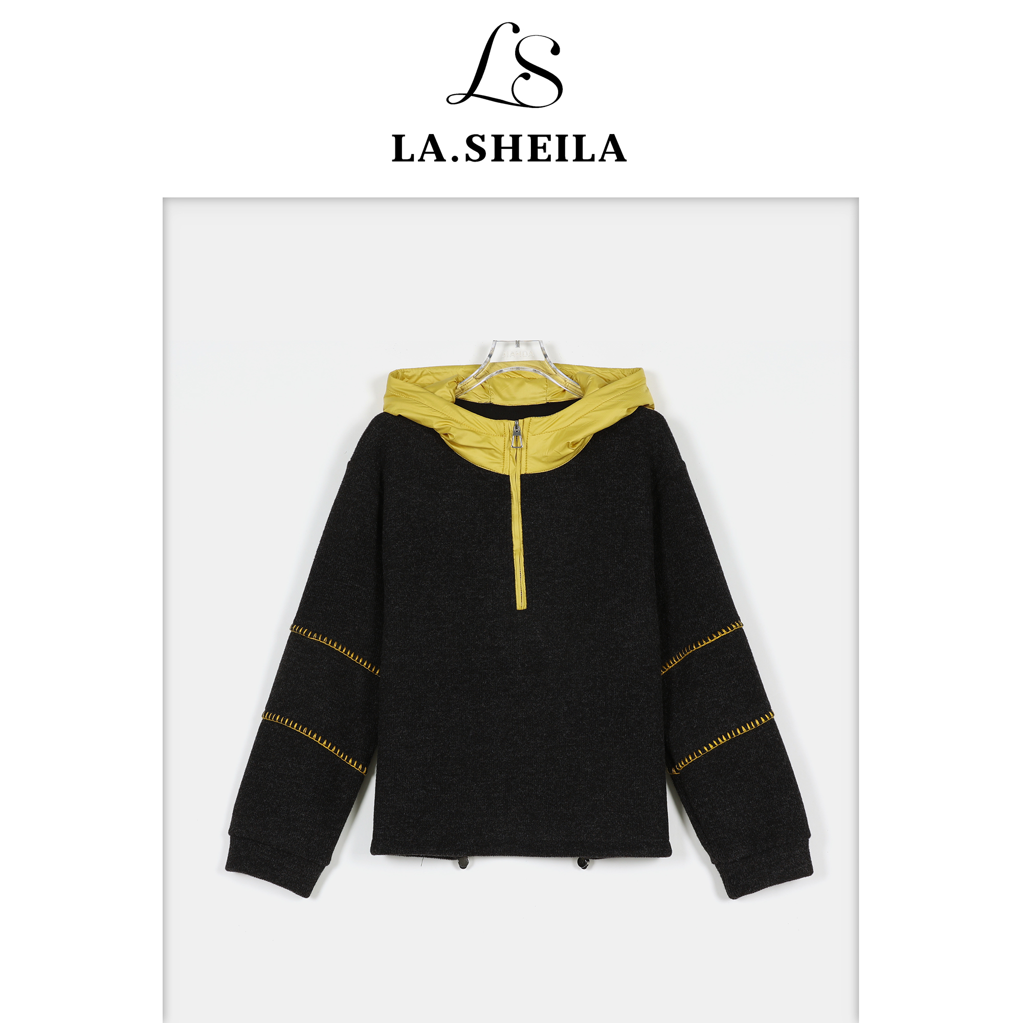 LA.Sheila“小羊驼”加绒加厚美式拼色复古卫衣254-SY/1125-25661