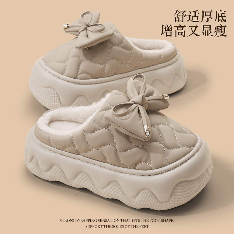 外穿增高防滑户外穿棉拖鞋女2025防水棉拖鞋女家居保暖加厚底秋冬