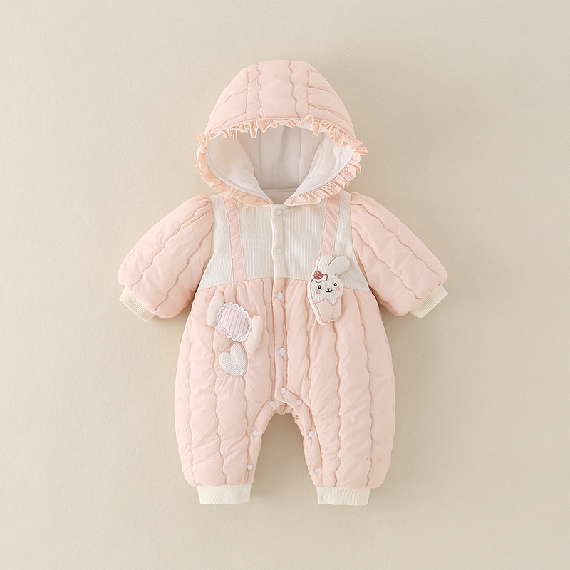 婴儿棉衣秋冬装夹棉连体衣可爱女宝宝满月周岁超萌公主哈衣外出服