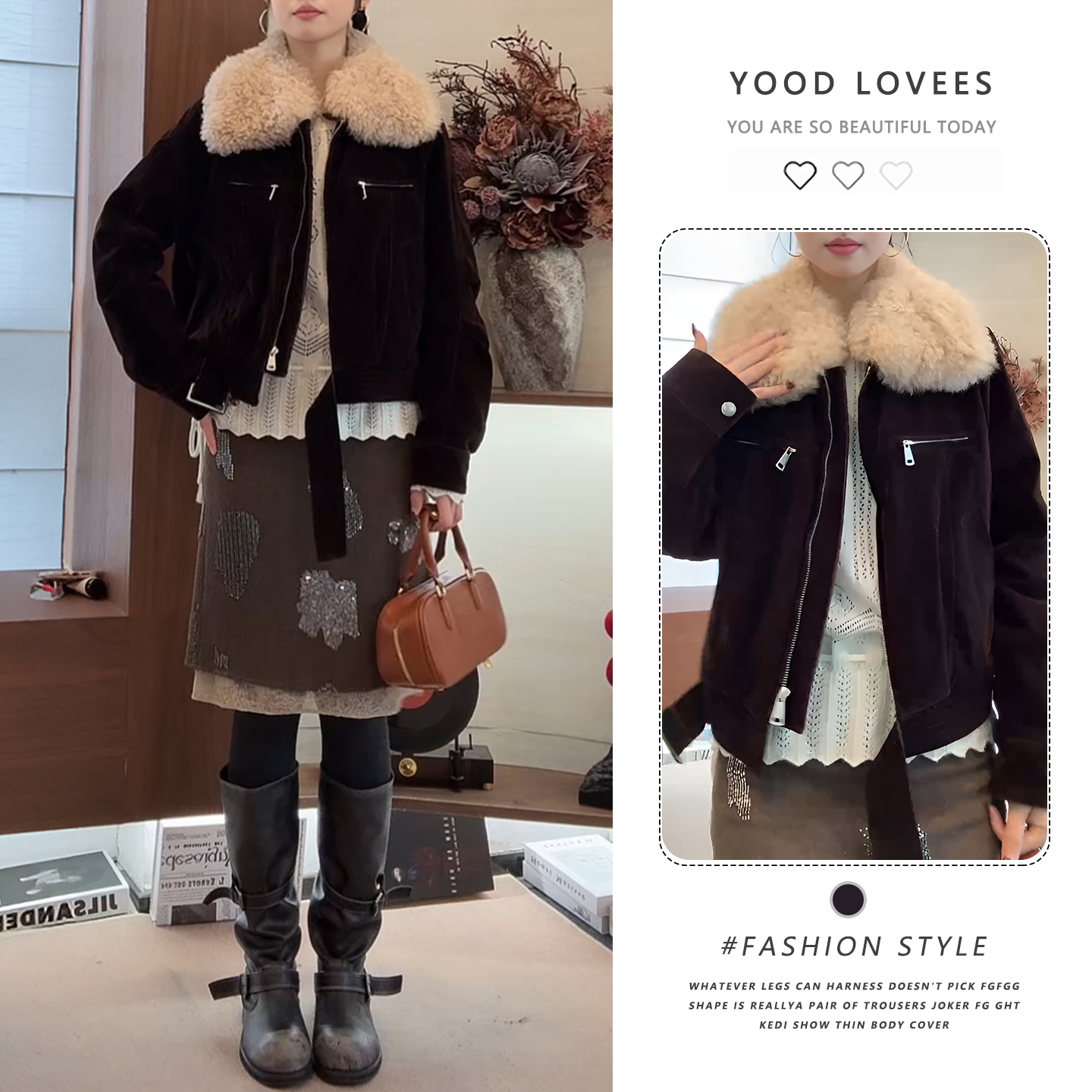 网红爆款高级感冬新款洋气减龄韩版短款毛毛翻领显瘦韩版外套潮