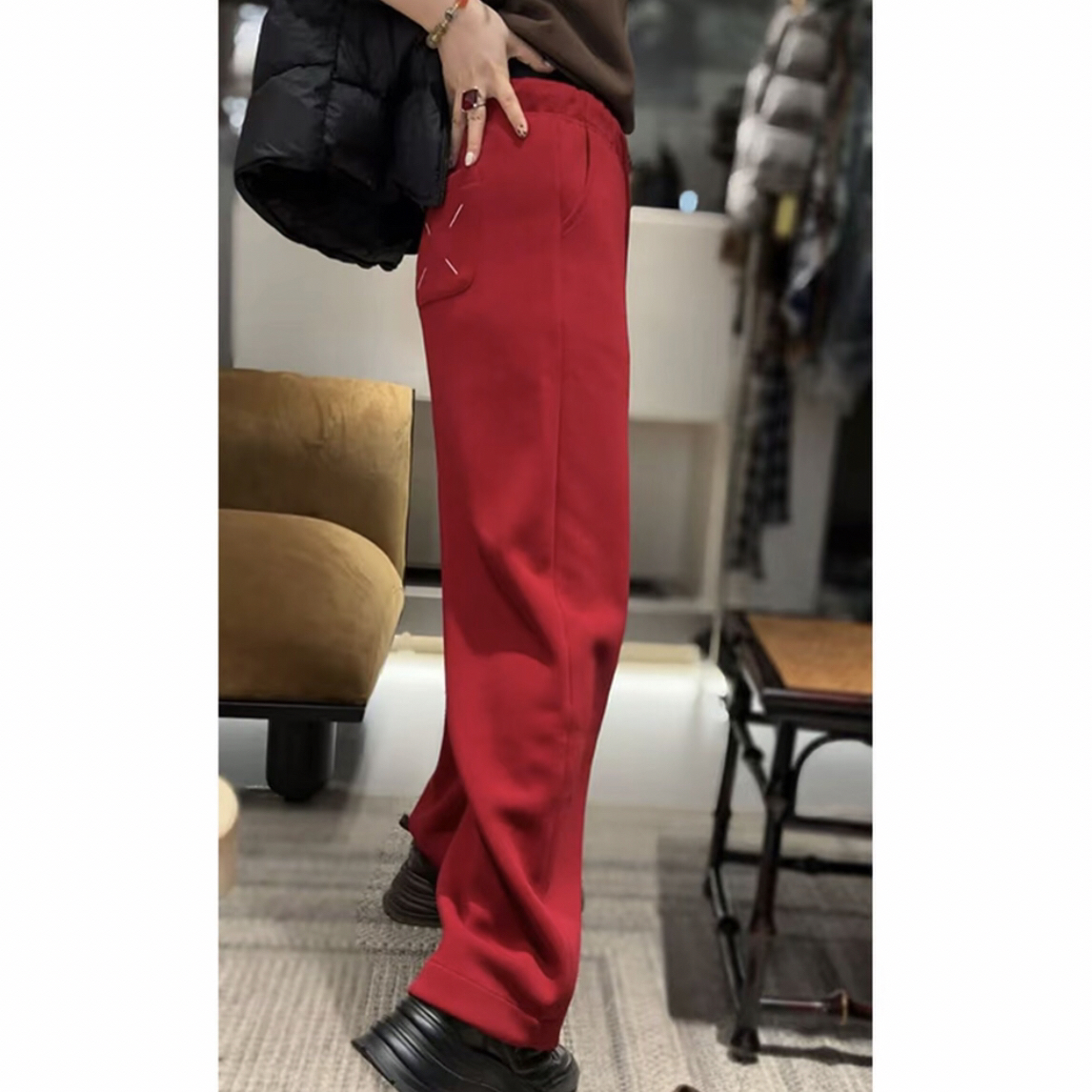 JING2025冬季新款58801抽绳高腰直筒裤宽松休闲长裤拉绒保暖女裤