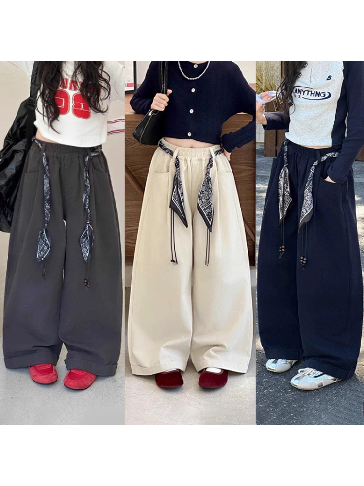 女童休闲裤2025新款秋装秋冬中大童洋气工装裤时髦百搭宽松阔腿裤