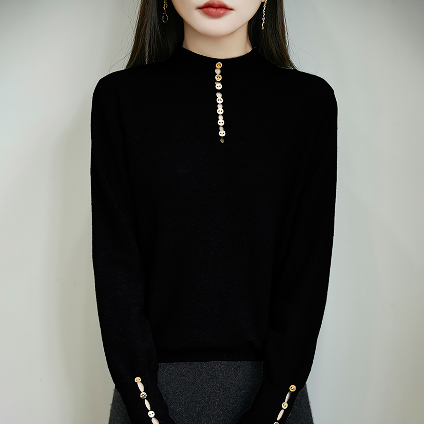 哥弟阿玛施正品半高领毛衣长袖显瘦上衣时尚百搭打底羊毛衫女套头