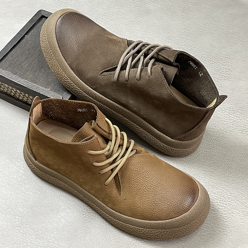 2025秋冬新款男士头层牛皮中高帮复古马丁靴男款真皮休闲软底男鞋