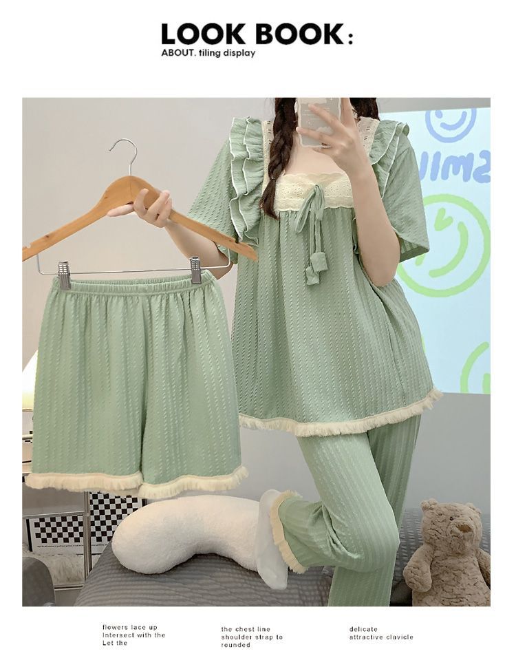 女夏季新款网红三件套甜美流苏边宽松可外穿睡衣女款爆款2025新款