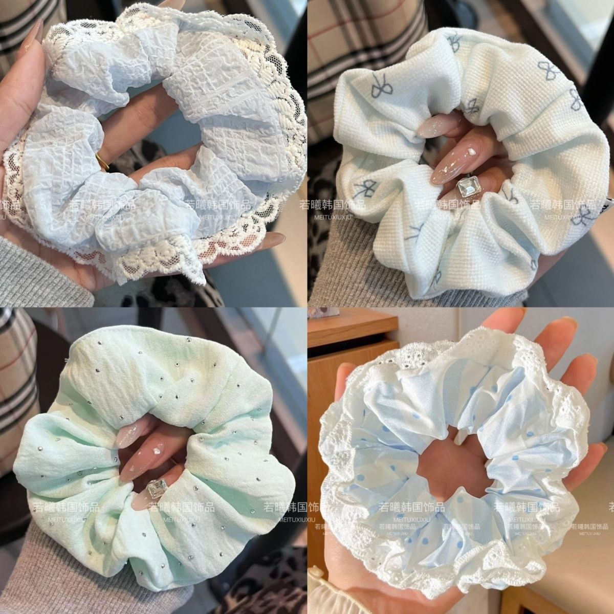 海盐芝士~蓝温柔蝴蝶结大肠发圈日韩ins新款甜美仙女气质清新发绳