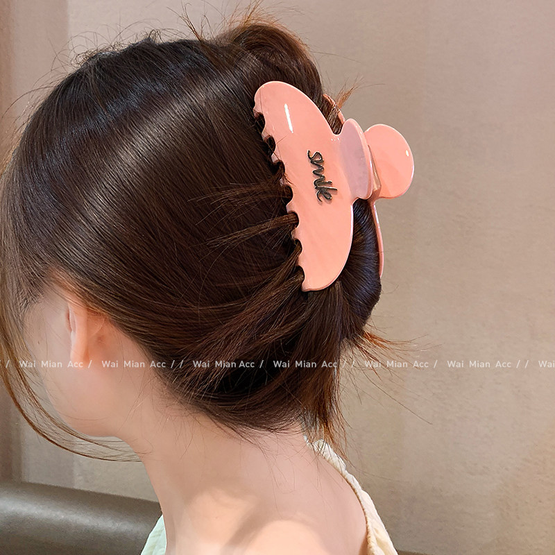 网红新款粉色抓夹发量少全盘发夹甜美百搭纯色鲨鱼夹后脑勺头饰女