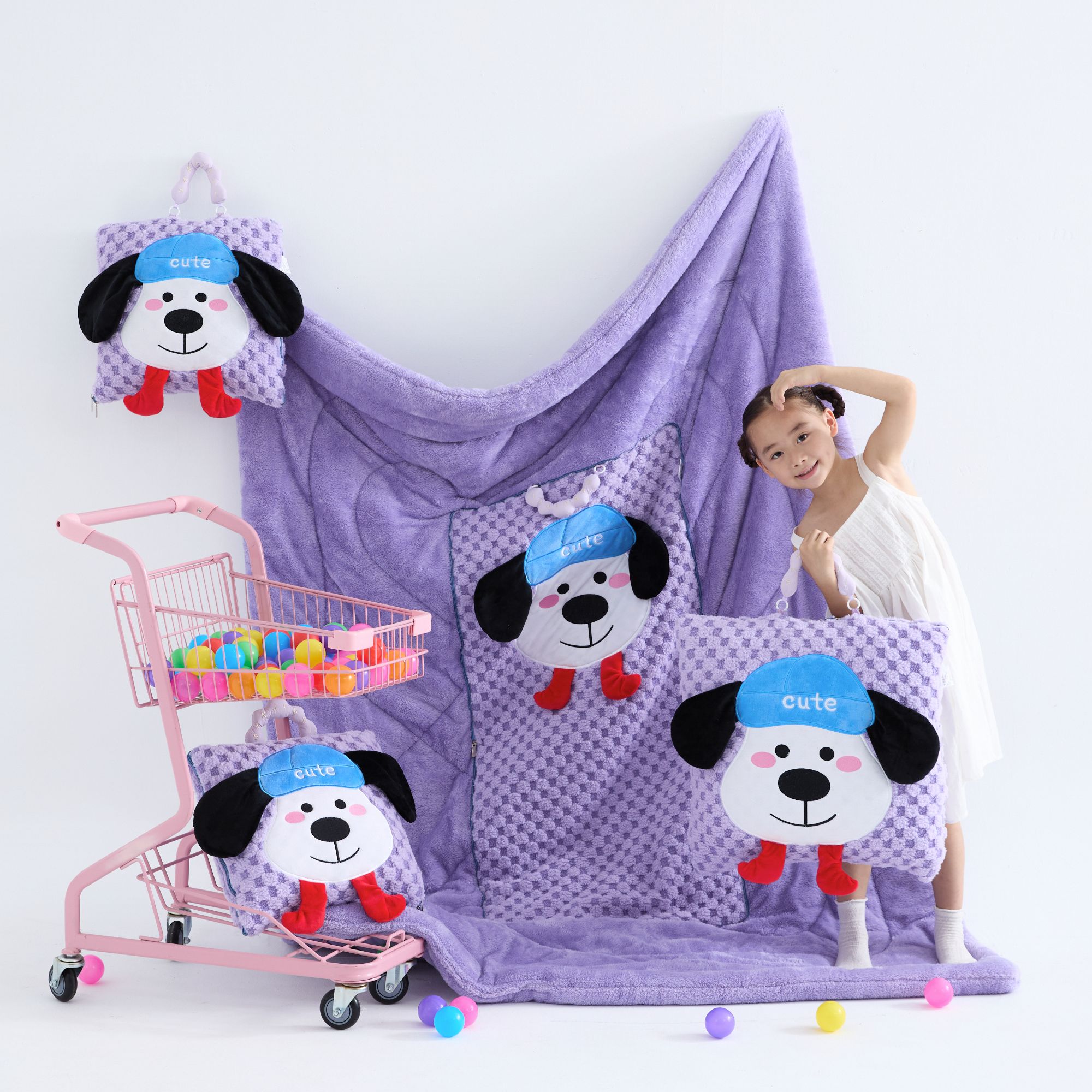 手提可爱卡通抱枕被子两用加厚冬季多功能二合一折叠汽车载午休被