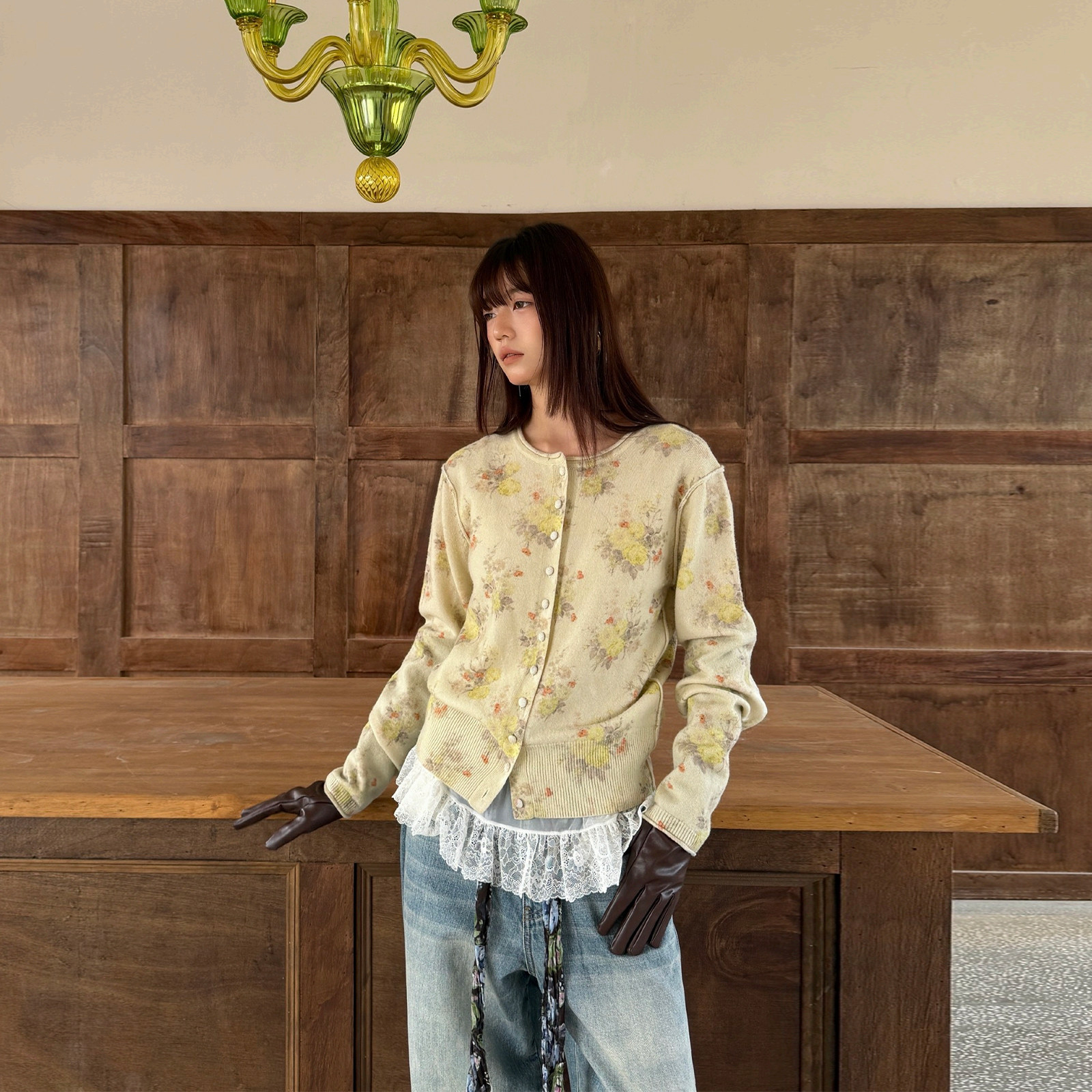 MOMENTPLAY设计师品牌 印花做旧羊毛开衫 DSC买手店 BY6M39003