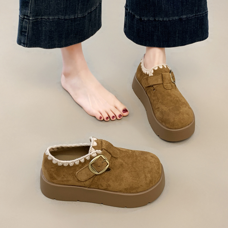 厚底勃肯鞋单鞋女增高全包2025新款秋季复古一脚蹬乐福博肯豆豆鞋