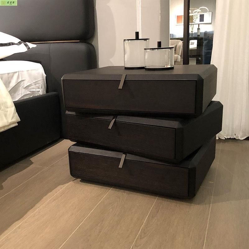 意式极简收纳简约轻奢旋转床头柜实木床边柜创意现代卧室储物柜子