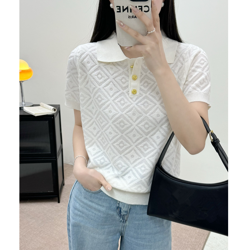 【宠粉专属】方领老花金色扣子春夏季针织短袖百搭羊毛衫3122