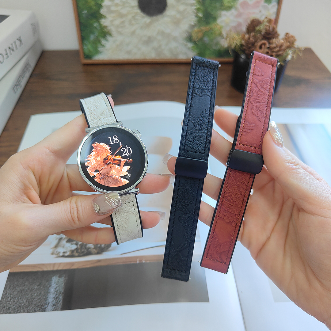 适用华为GT5吸磁浮雕纹表带GT4/3/2pro硅胶腕带watch4pro柔软百搭