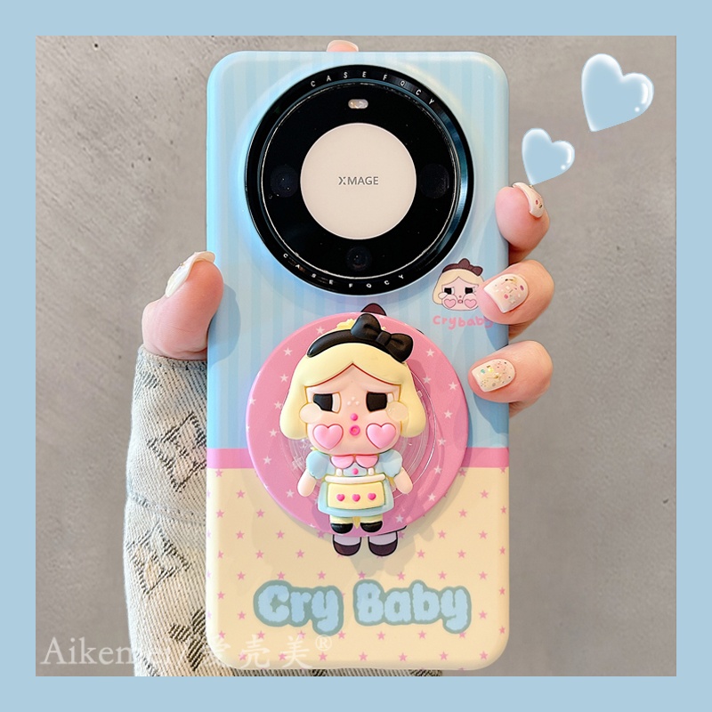 适用华为mate70pro+手机壳菲林波点哭娃mate60pro+立体磁吸支架女