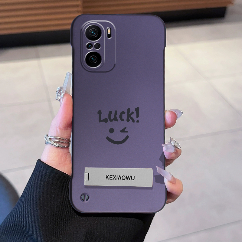 适用红米K40手机壳无边框超薄壳时尚潮支架金属漆散热笑脸保护套