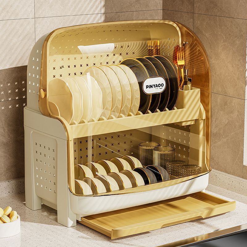 厨房饭碗置物架餐具收纳多功能带盖双层家用防尘沥水碗筷收纳架子