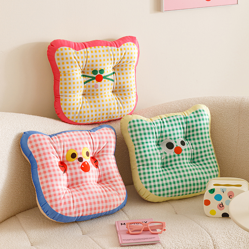 加厚多巴胺猫脸方形椅子坐垫居家抱枕用学生靠垫儿童榻榻米地板垫