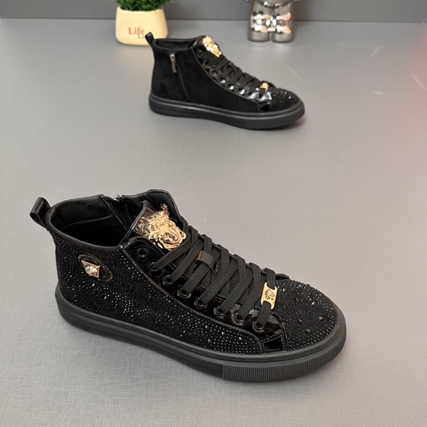 中国风拼色板鞋潮流风高帮休闲鞋民族风平跟春秋通用