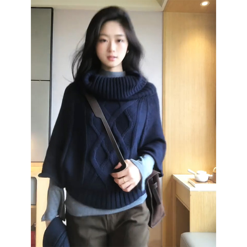 parkyeon秋冬新款韩系斗篷针织衫毛衣叠穿内搭打底衫女休闲裤套装