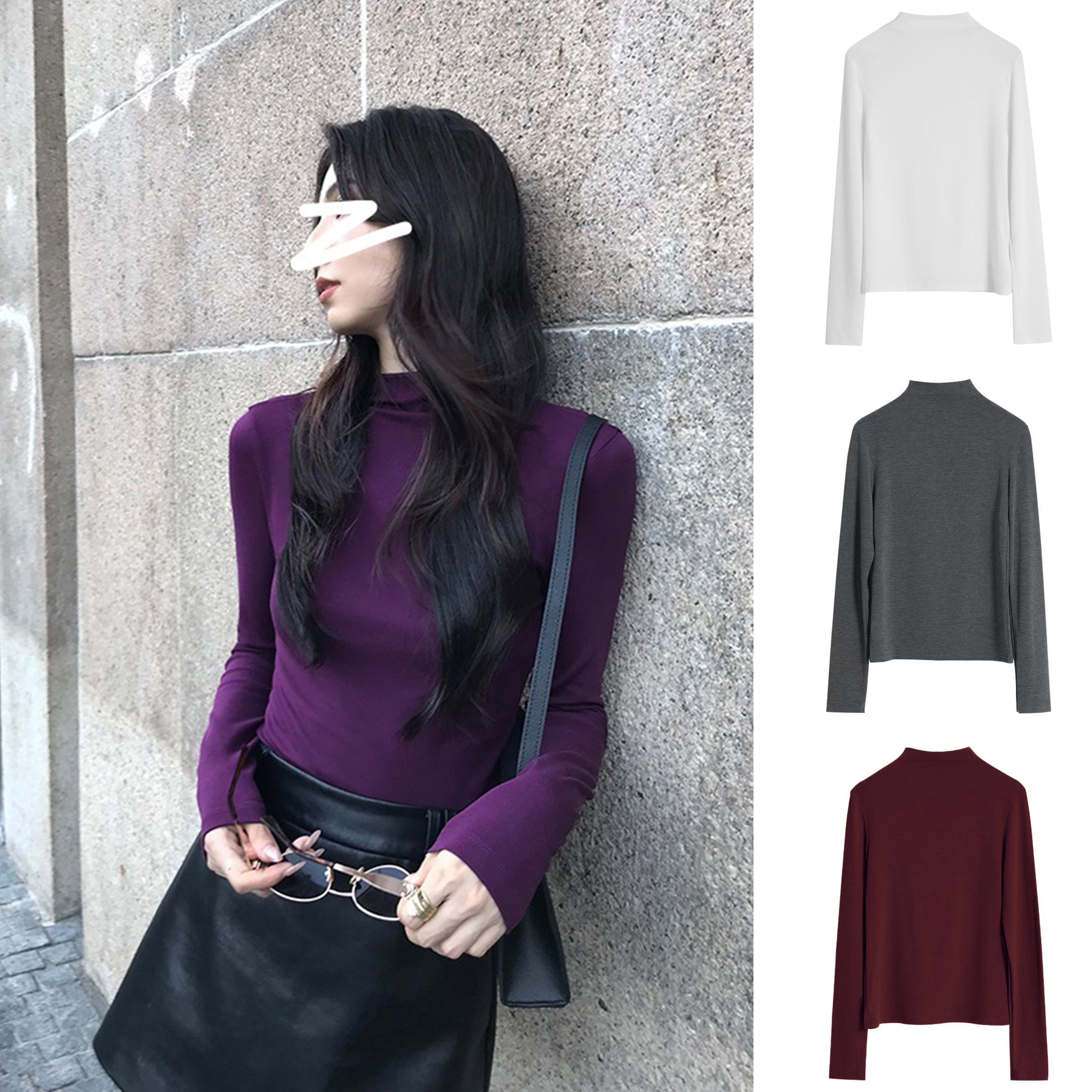 韩版半高领百搭打底衫2025年秋冬长袖T恤女修身显瘦时尚上衣7119