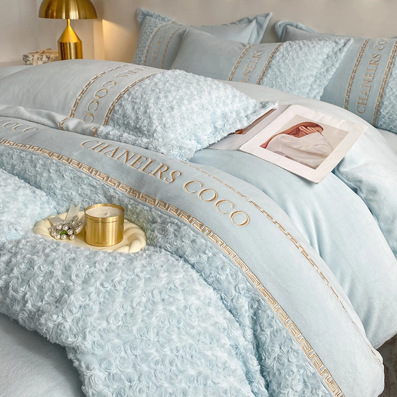 简约纯色冬季轻奢牛奶绒四件套珊瑚绒兔毛加厚款床单床笠床上用品