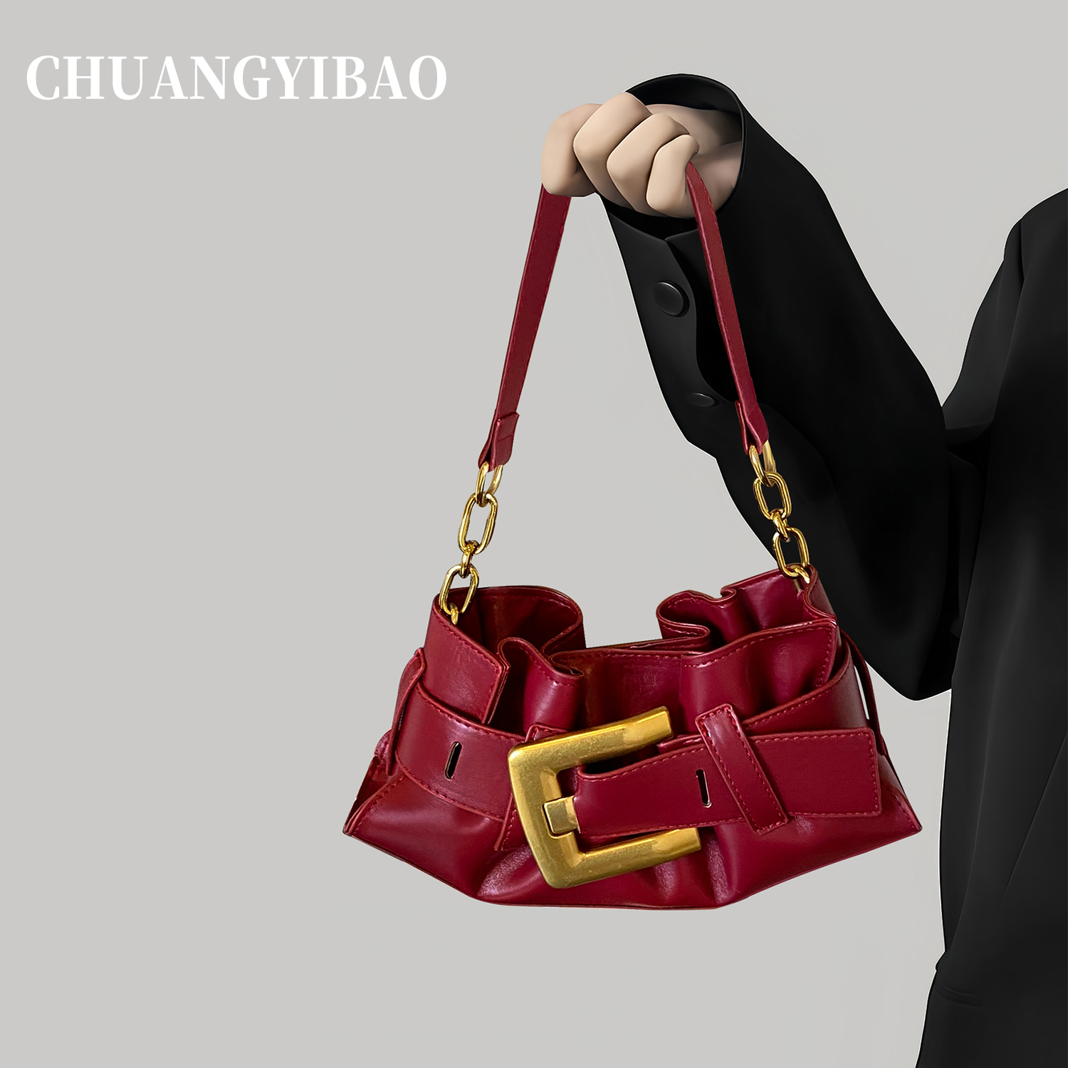 超火精致腋下链条包包女式2025新款轻奢小众高级感红色新娘结婚包