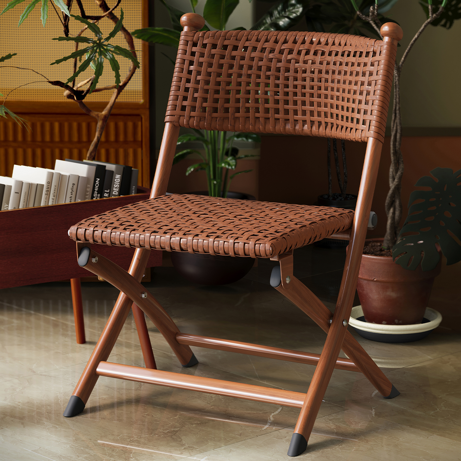 可折叠藤编椅子家用阳台藤椅老人靠背座椅户外露营便携马扎小凳子