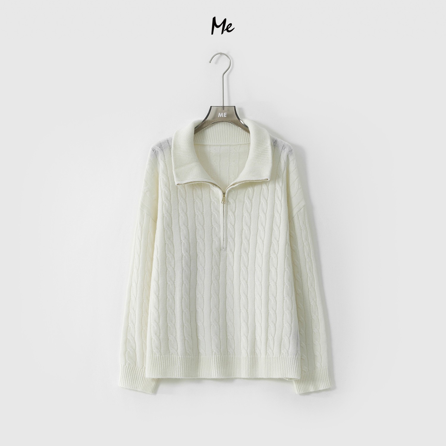 ME【香软绞花】绵羊毛混纺半开拉链针织上衣绞花保暖毛衣MEQA3614