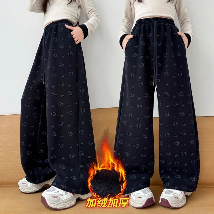 女童加绒阔腿裤秋冬新款儿童时尚加厚韩版女孩直筒裤洋气儿童裤子