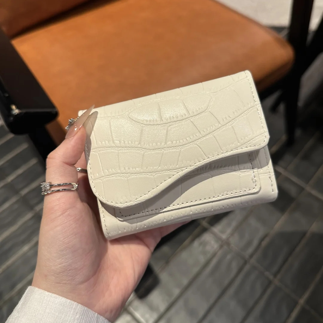 韩系石头纹短款钱包多功能卡包新款时尚ins可折叠多卡位皮革钱夹