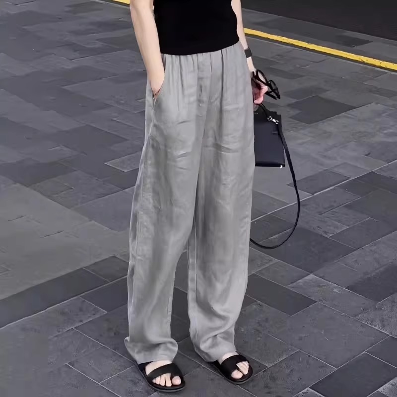 灰色慵懒风百搭休闲裤女夏季薄款梨形身材胖mm高腰显瘦宽松阔腿裤