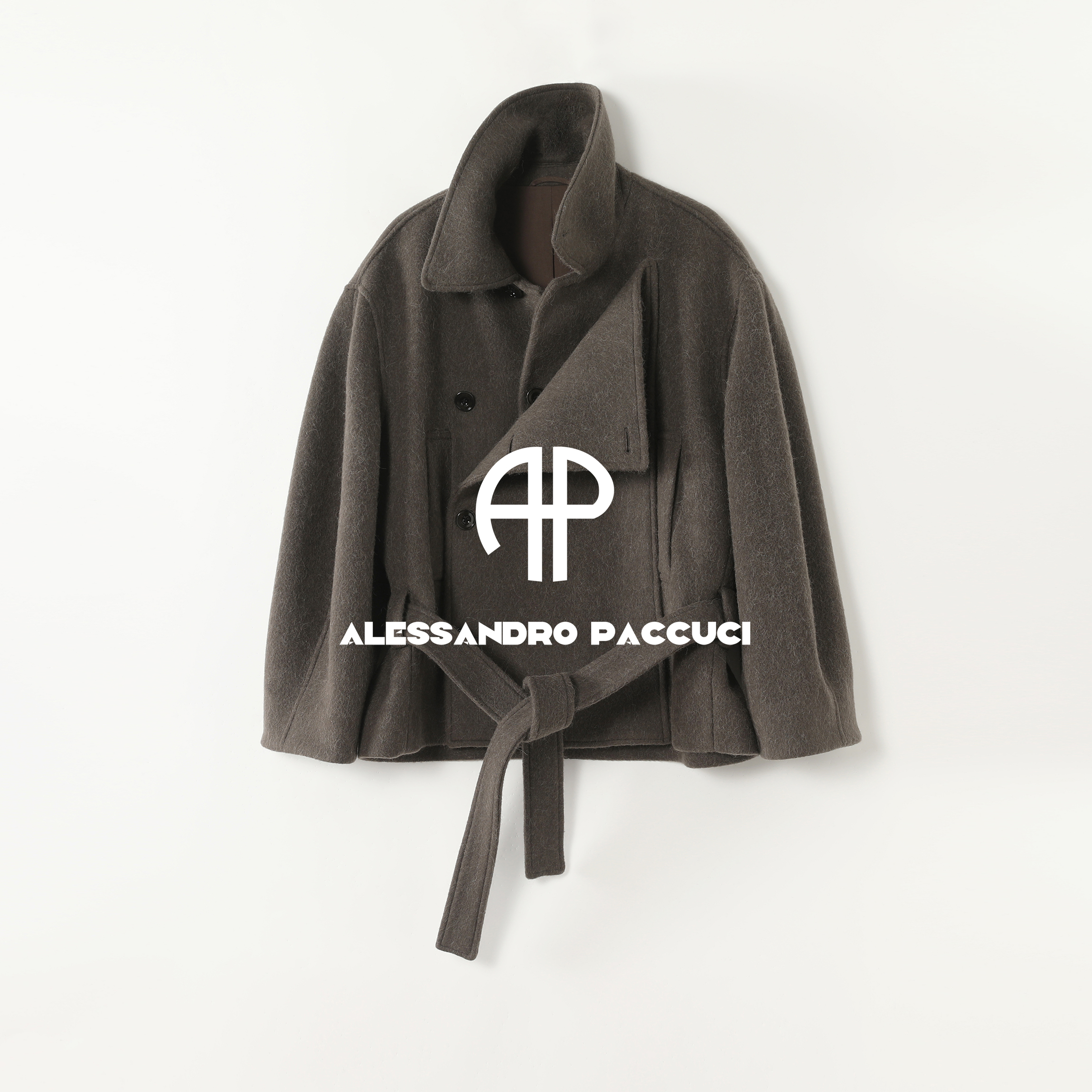 AP洛哥54032DY黑标/绵羊毛+羊驼毛翻领双层门襟腰带气质短大衣