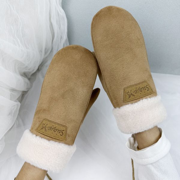 手套女冬季保暖2025韩版包指绒加绒加厚学生男骑车防风连指挂脖Y