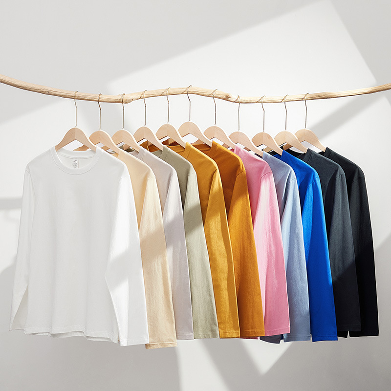 230克重磅男士t恤秋季新疆精梳全棉圆领纯色长袖T恤宽松打底衫