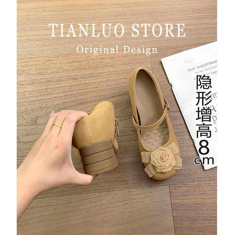 小个子 小码女鞋3132332025高跟鞋法式内增高花朵方头玛丽优雅浅