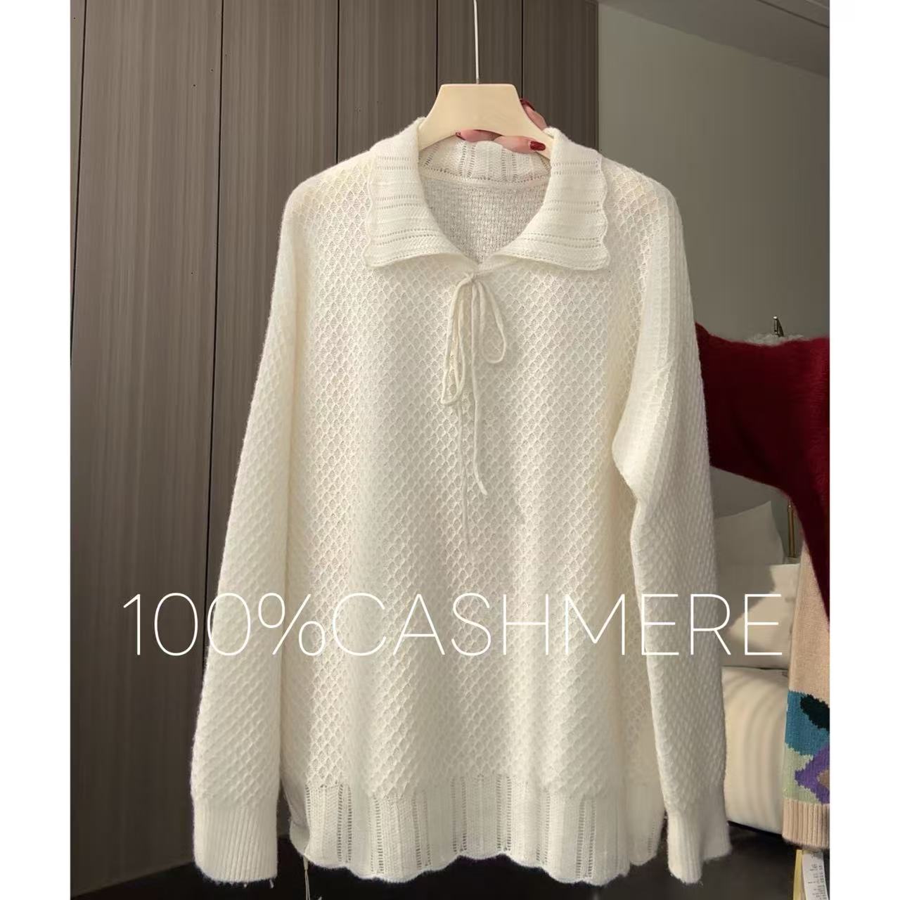 【百分百山羊绒】250562秋冬重工娃娃领款华夫格纹理款羊绒衫