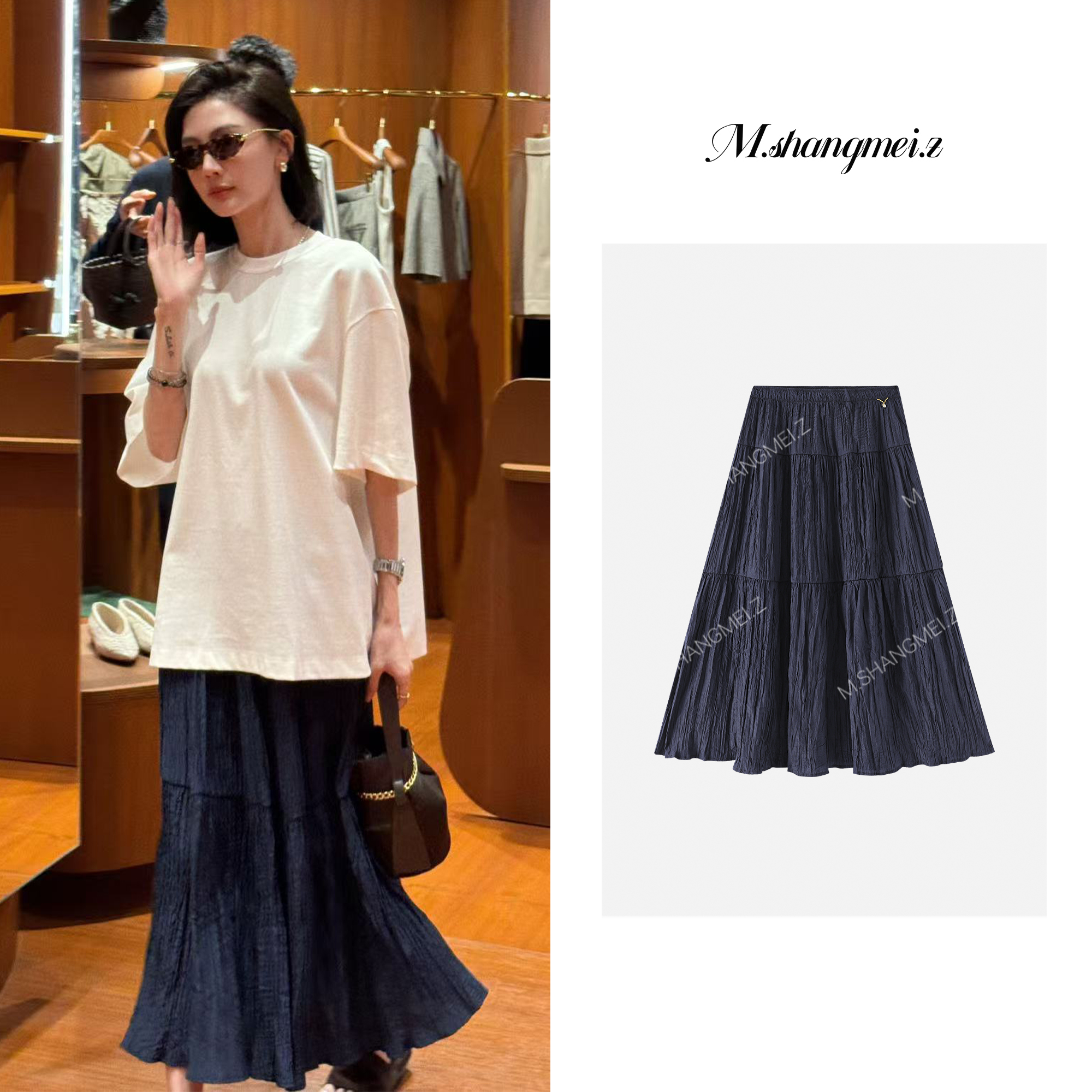 M.SHANGMEI.Z/沐熙【风之褶】美大哥垂坠感弹性压褶半身裙X079330