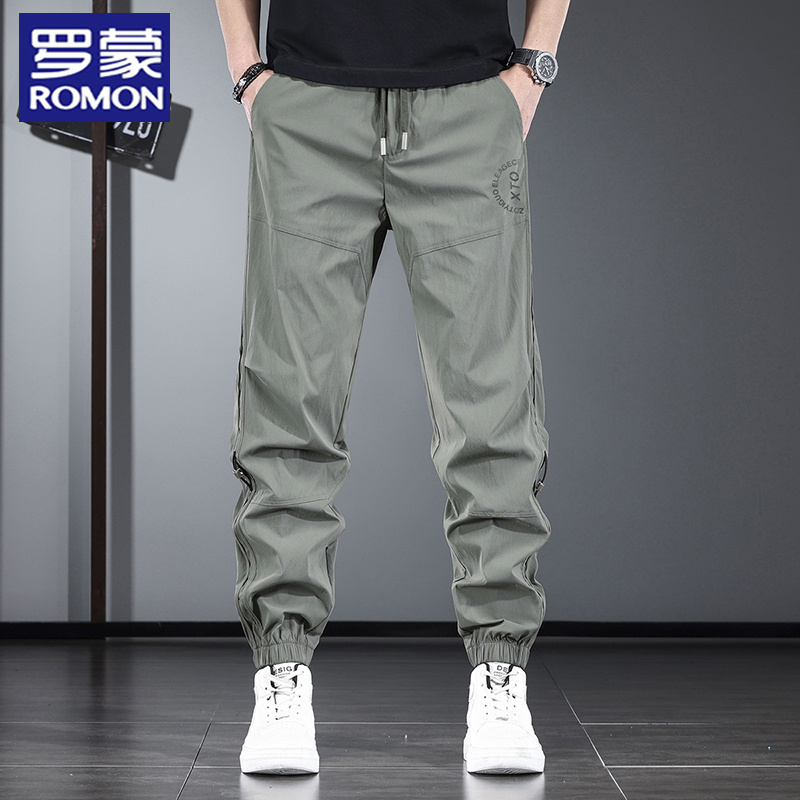罗蒙夏季薄款工装休闲裤男士宽松束脚长裤男款速干时尚九分裤男装