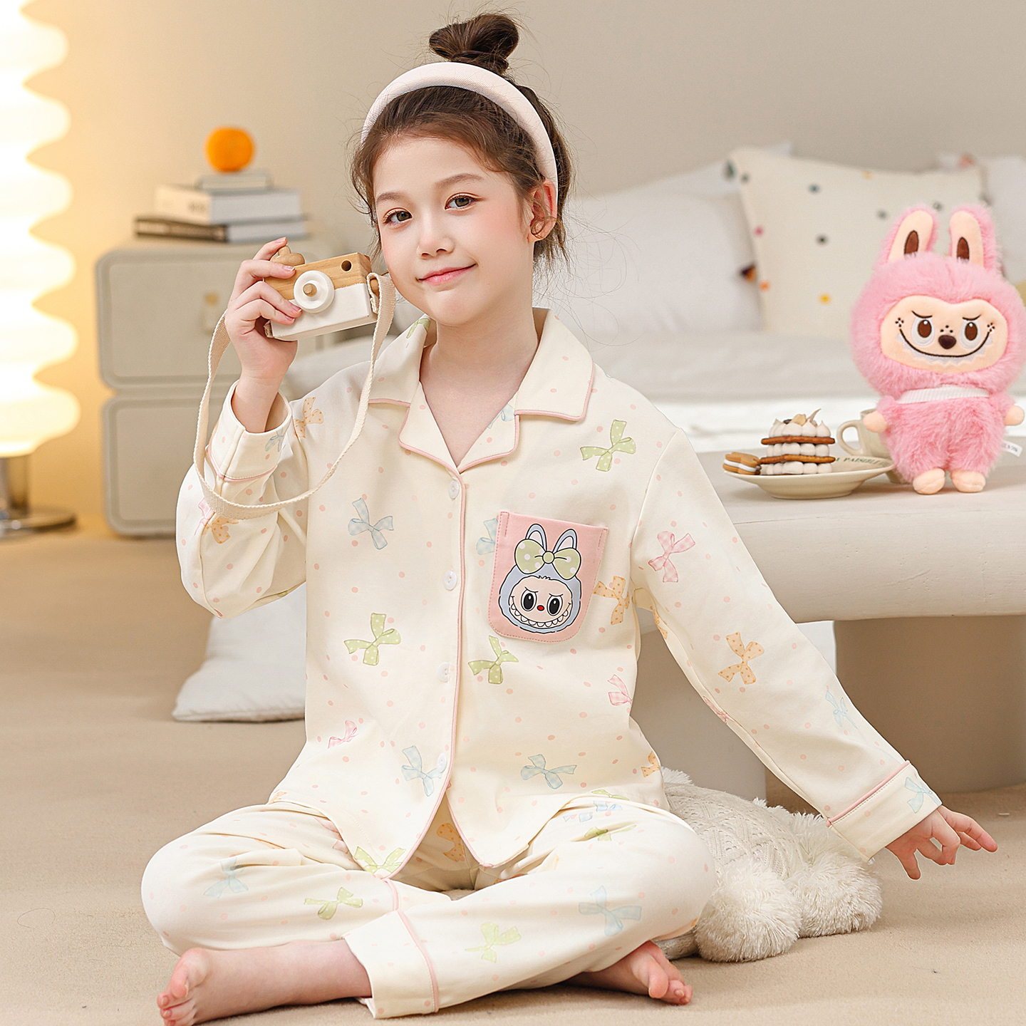 【软软糯糯】两件套棉女童可外穿睡衣新款春秋季长袖中大童家居服