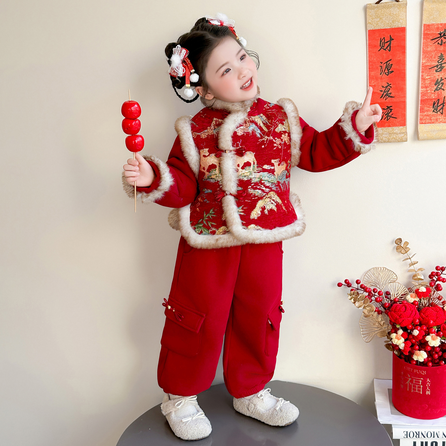 女童冬装棉服2025新款儿童新中式两件套