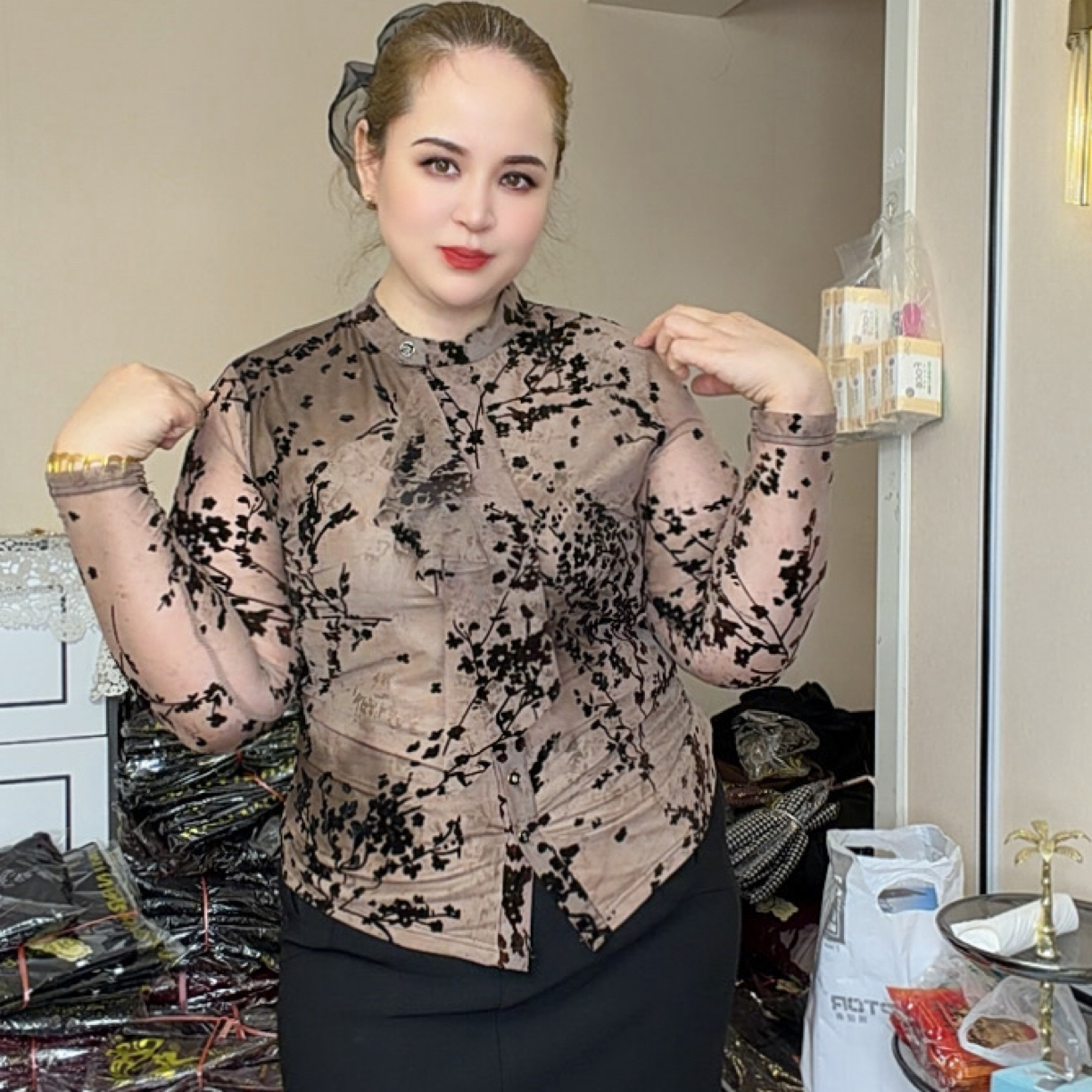 秋季新款轻熟风印花长袖百搭衬衫