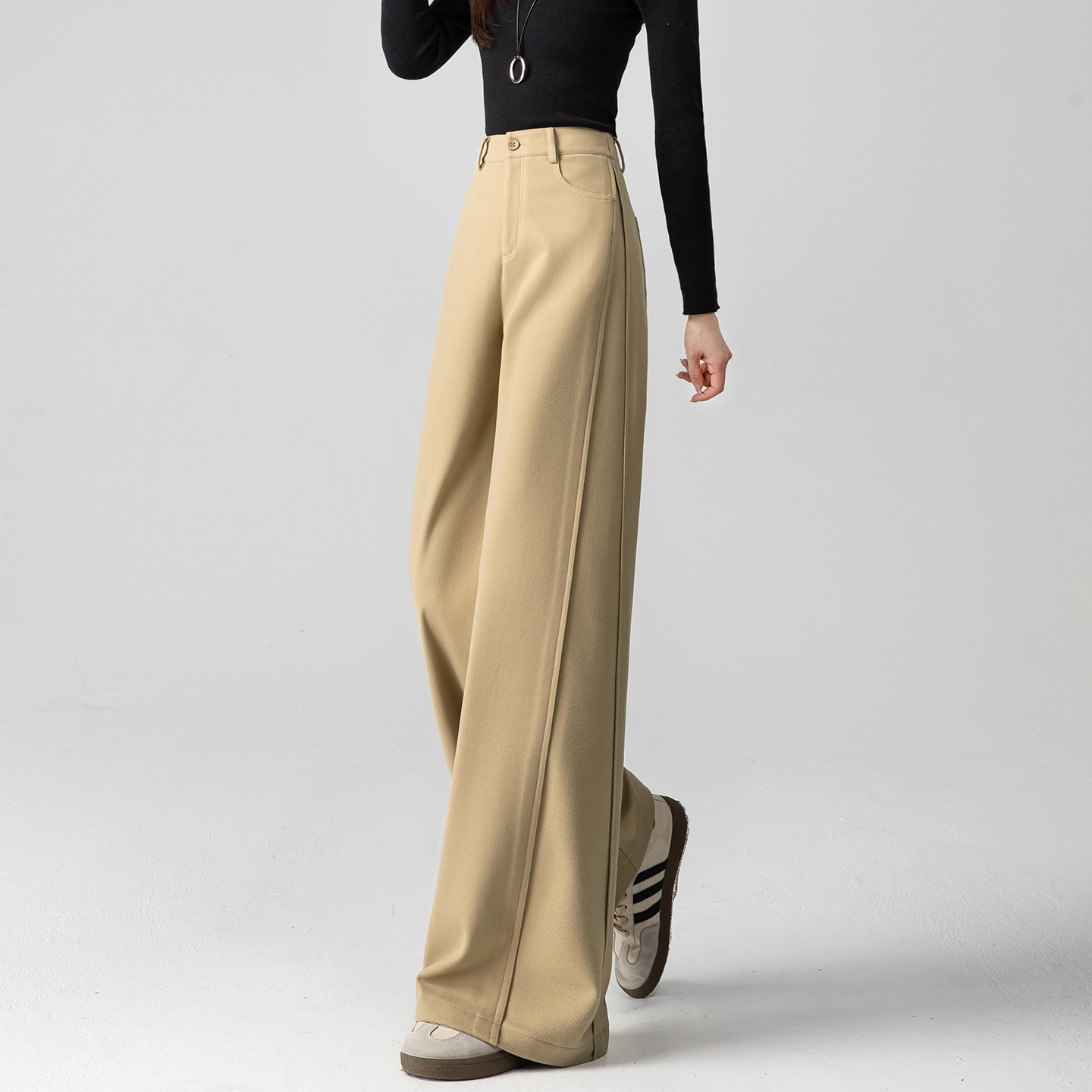 毛呢阔腿裤女2025新款气质高腰裤子冬加厚宽松慵懒风A版直筒长裤