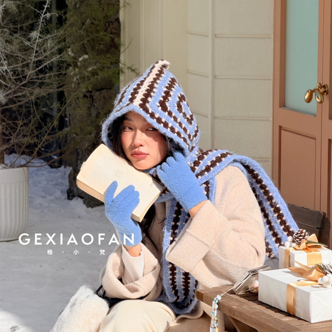 格小梵 ·韩版祖母格手工巴拉克拉法帽秋冬大头围显脸小百搭针织帽