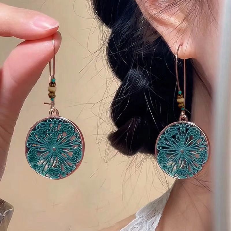 小众独特民族风复古镂空花纹圆形耳环2025新款时尚个性高级感耳饰