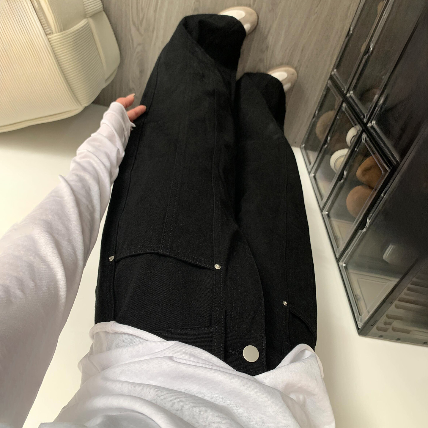 黑色直筒牛仔裤女2025新款大码胖mm梨形身材显瘦宽松阔腿工装裤子