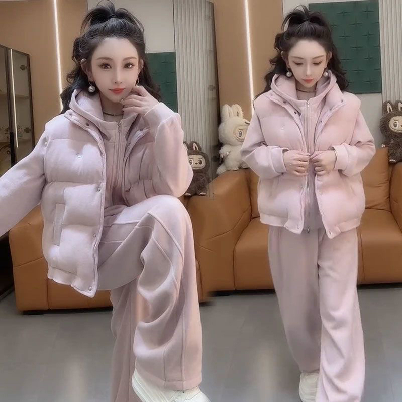 在仓发）冬季新款时尚显瘦气质网红高档套装女高级加绒三件套