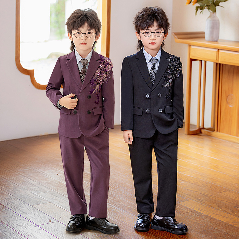 男童西装套装花童周岁礼服男孩主持钢琴演出服儿童绣花西服外套帅