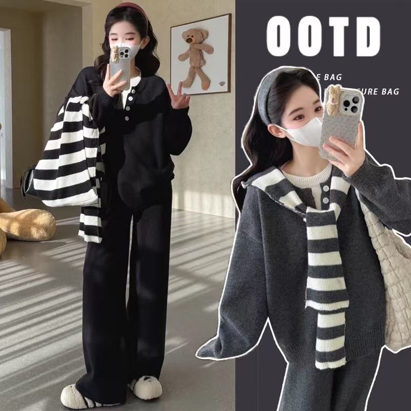 百搭街头风慵懒风开衫韩版时尚套装秋冬网红休闲风