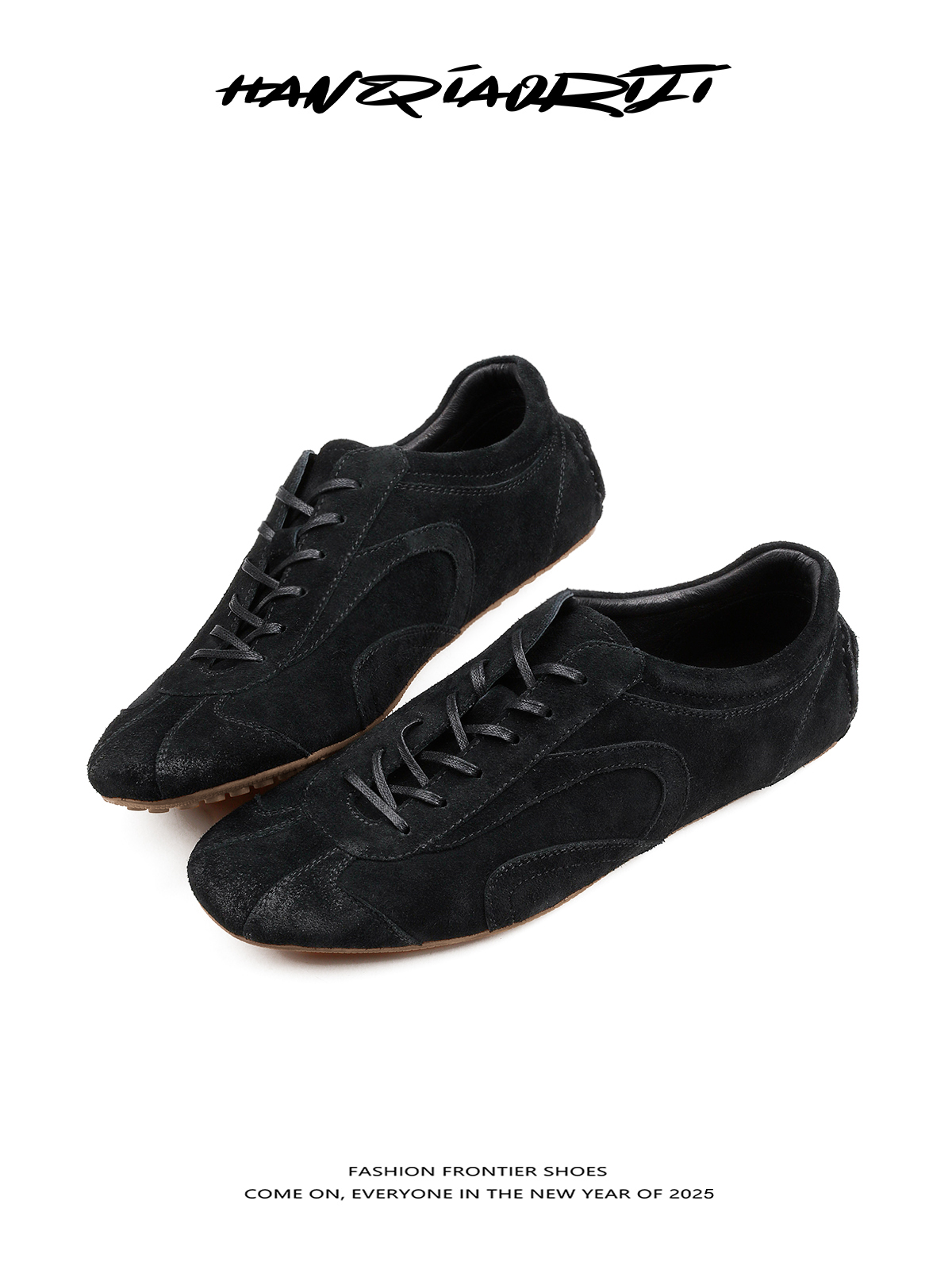 韩桥日记[幽渊系列]“行走”高丝光真皮牛反绒黑色低帮德训薄底鞋