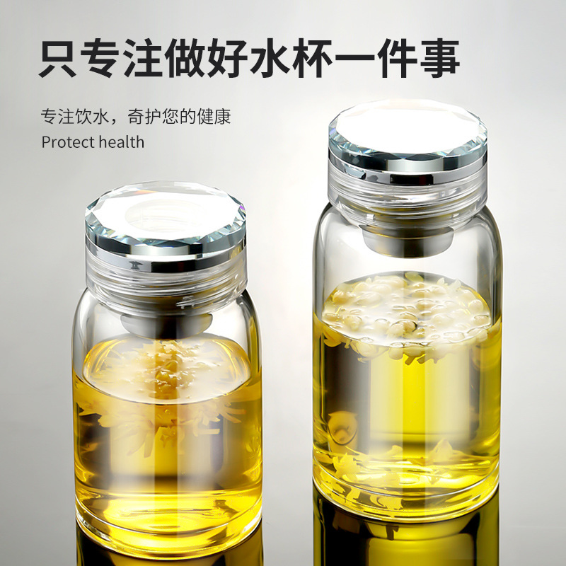 便携玻璃杯茶水分隔简约防爆防侧漏水晶盖办公室大容量车载水杯